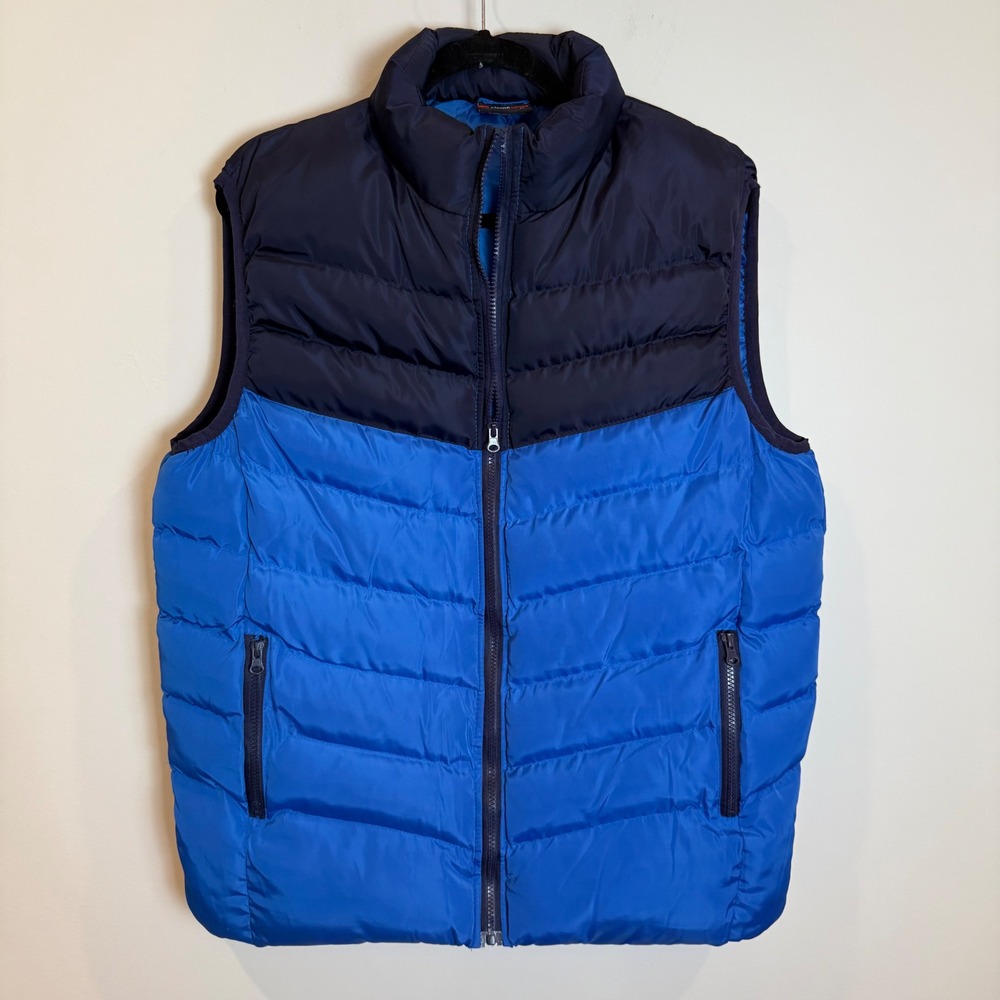 Alpine Swiss Puffer Vest Blue Navy Colorblock Full Zip Lightweight Size L